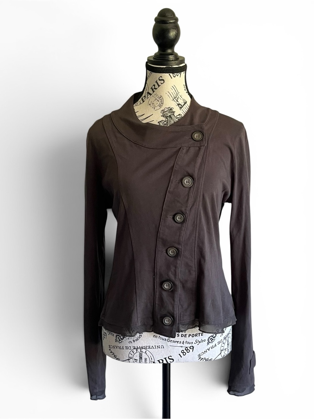 Sandwich Taupe Gray Asymmetrical Cotton Cardigan Minimalist Fairy Grunge